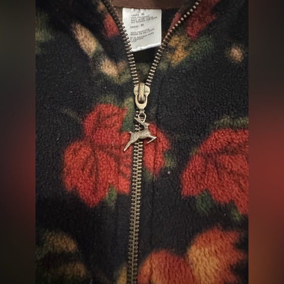 Vintage Leaf Patterned Fleece full zip Jacket with pockets size medium - Picture 2 of 6
